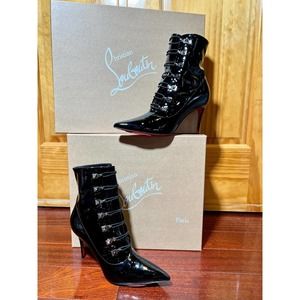 Christian Louboutin Black Patent Leather Ankle Boots 36 FRENCHISSIMA 85 PATENT